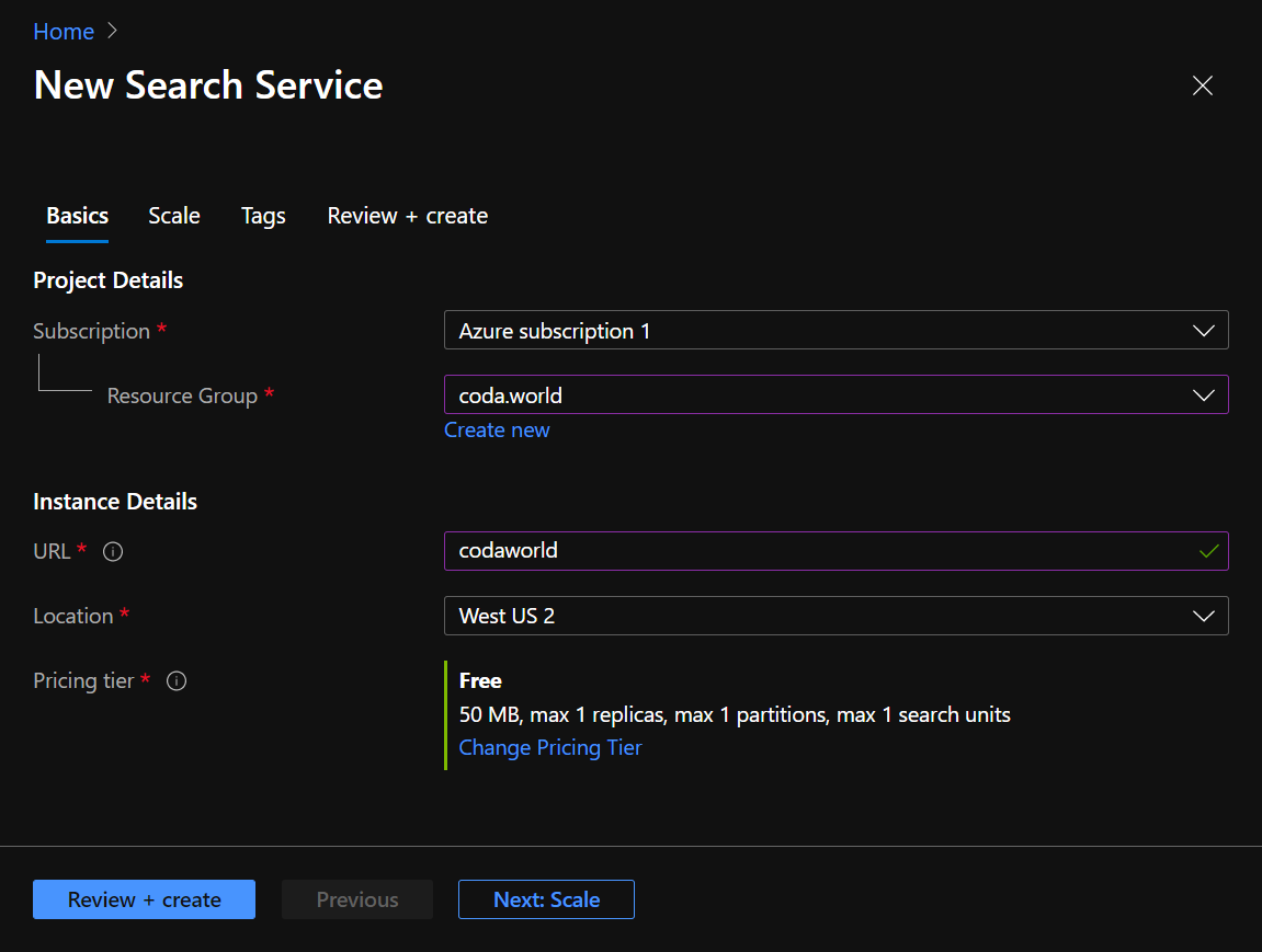 add azure search service